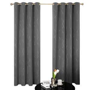 2 Panels Blackout Curtains Dark Gray Gold Accents Grommet Hanging 52” x 84” READ